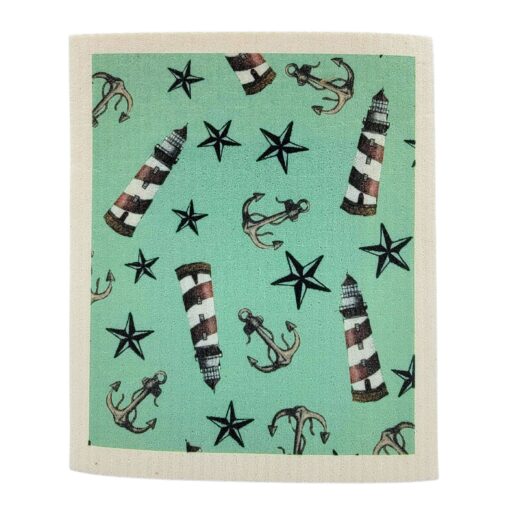 Summer Beach Lighthouse Swedish Dishcloth