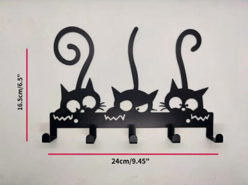 Cat Trio Black Metal Key Rack
