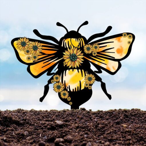 Garden Stake - Bumblebee Sunflower (UV Steel)