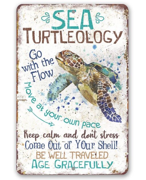 Sea Turtleology - 12x18 Metal Sign Decor