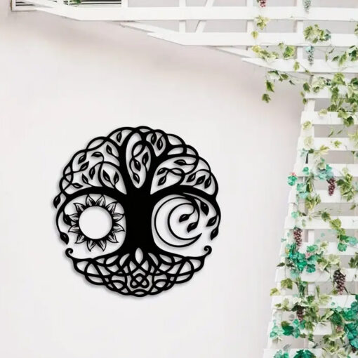 Tree of Life, Sun & Moon - Black Metal Decor