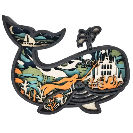 Whale Layered Wood Decor (w/ Lights)