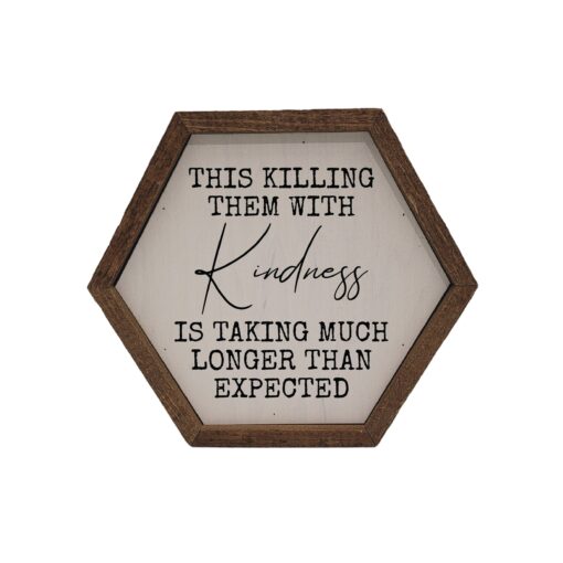 Killing Them with Kindness Hexagon Wood Home Accent Sign