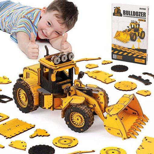 3D Wooden Puzzle DIY Engineering Bulldozer