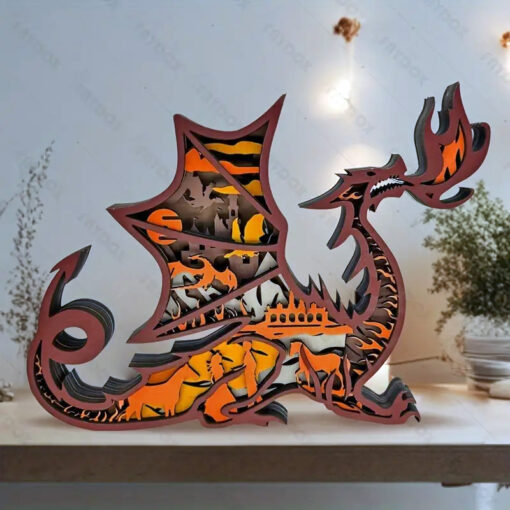 Red Dragon Layered Wood Decor